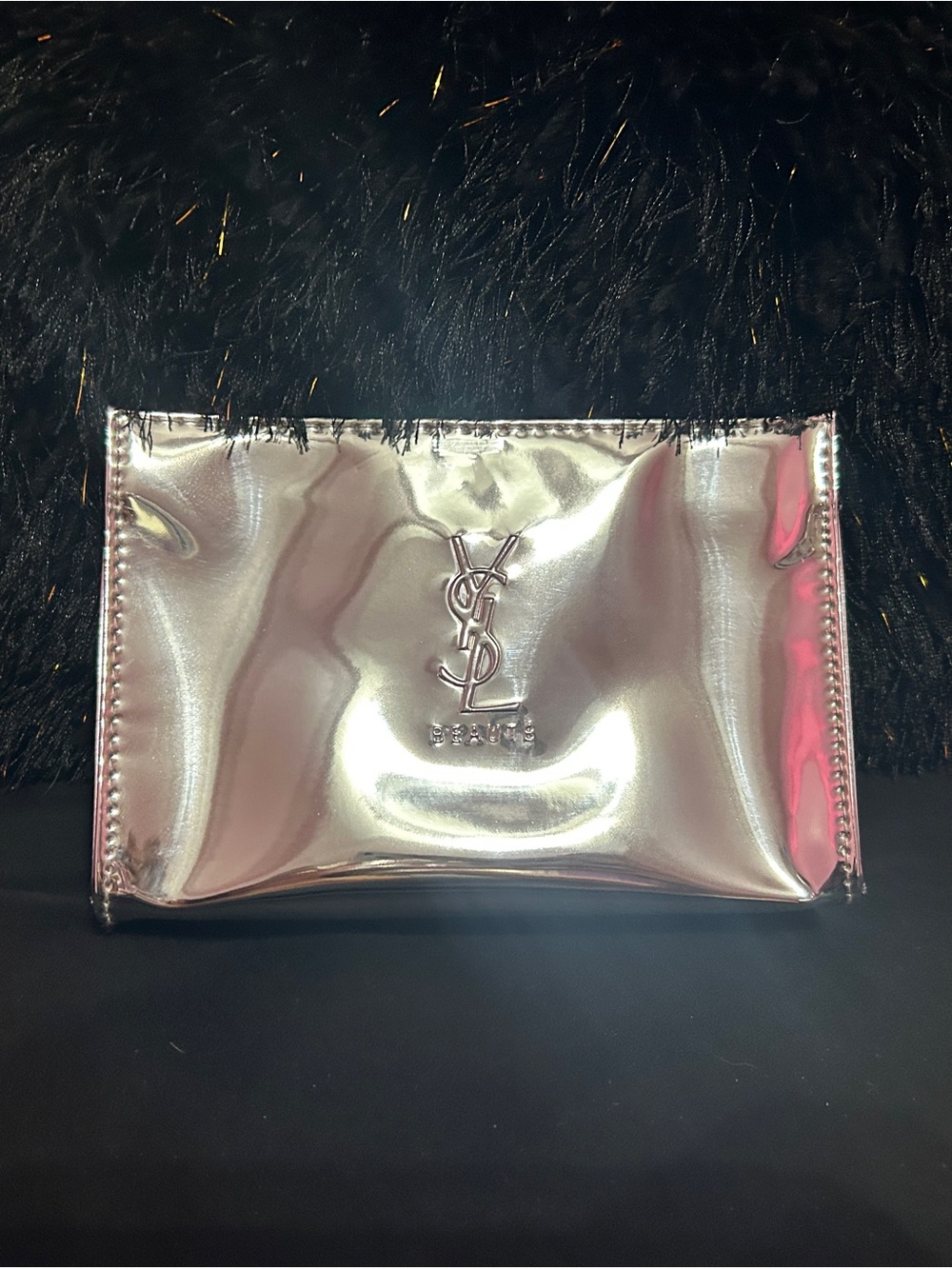 Yves Saint Laurent Metallic Silver Mirror Envelope Clutch - Picture 1 of 3